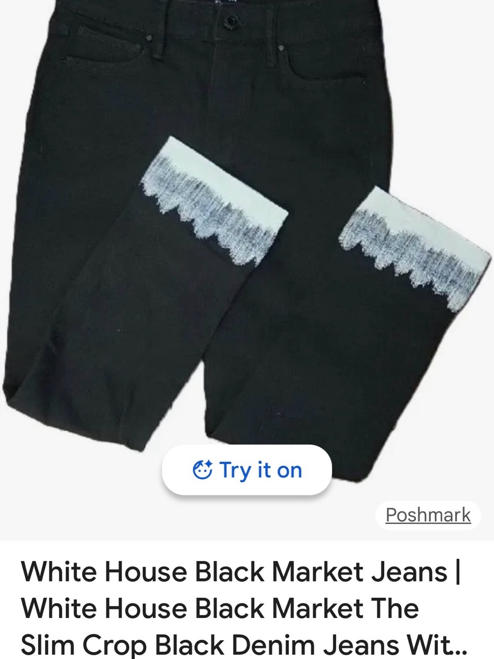 Black Slim Crop Jeans with White Design on Hem- size 8R